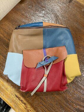 Leather Patchwork Backpack Purse Browns, Navy, Red NEW